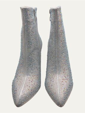 Top Moda Silver Rhinestone Ankle Boots 7.5 NIB Western Glam Holiday Party